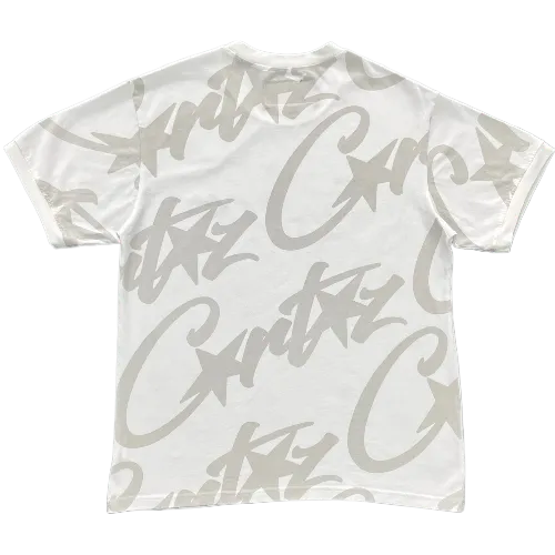 corteiz tee Alcatraz full print white gray