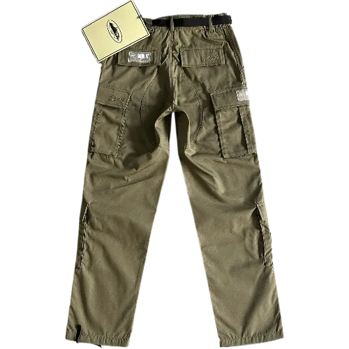 corteiz pants cargo military green logo